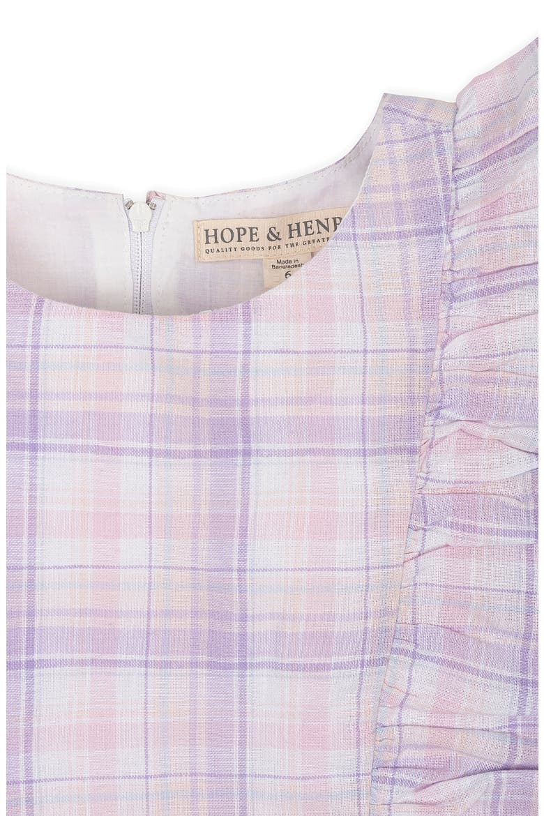 Kids' Linen Flutter Sleeve Pinafore Dress, Alternate, color, Monet Plaid