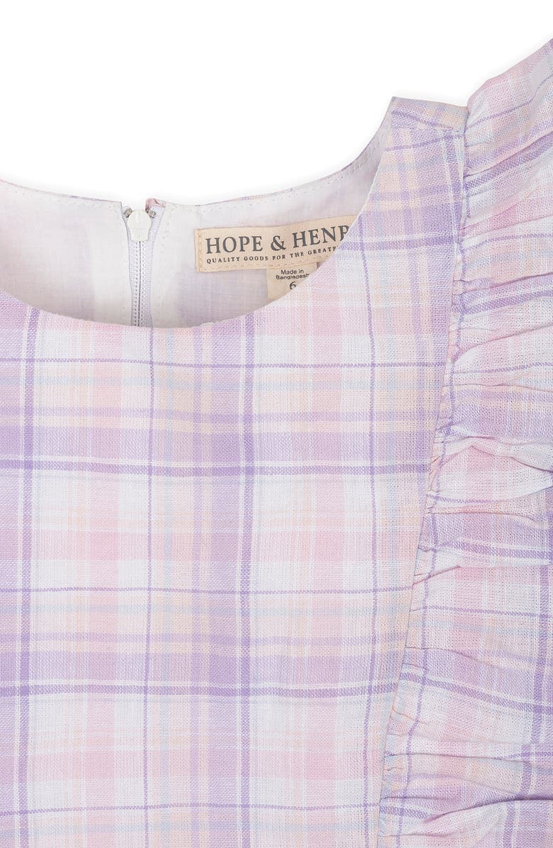 Hope & Henry Kids' Linen Flutter Sleeve Pinafore Dress, Alternate, color, Monet Plaid