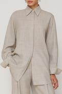 Lafayette 148 New York Oversize Tropical Wool Blend Shirt with Removable Crystal Embellished Collar