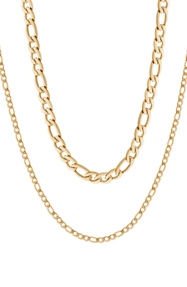 Adornia Men's Set of 2 Water Resistant Stainless Steel Figaro Chain Necklaces, Main, color, Gold