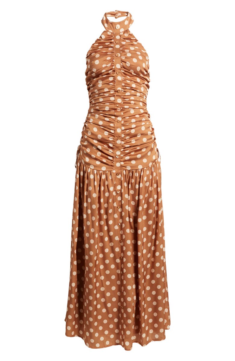 Sonya Moda Nawal Stretch Silk Maxi Dress, Alternate, color, Terracotta Polkadot