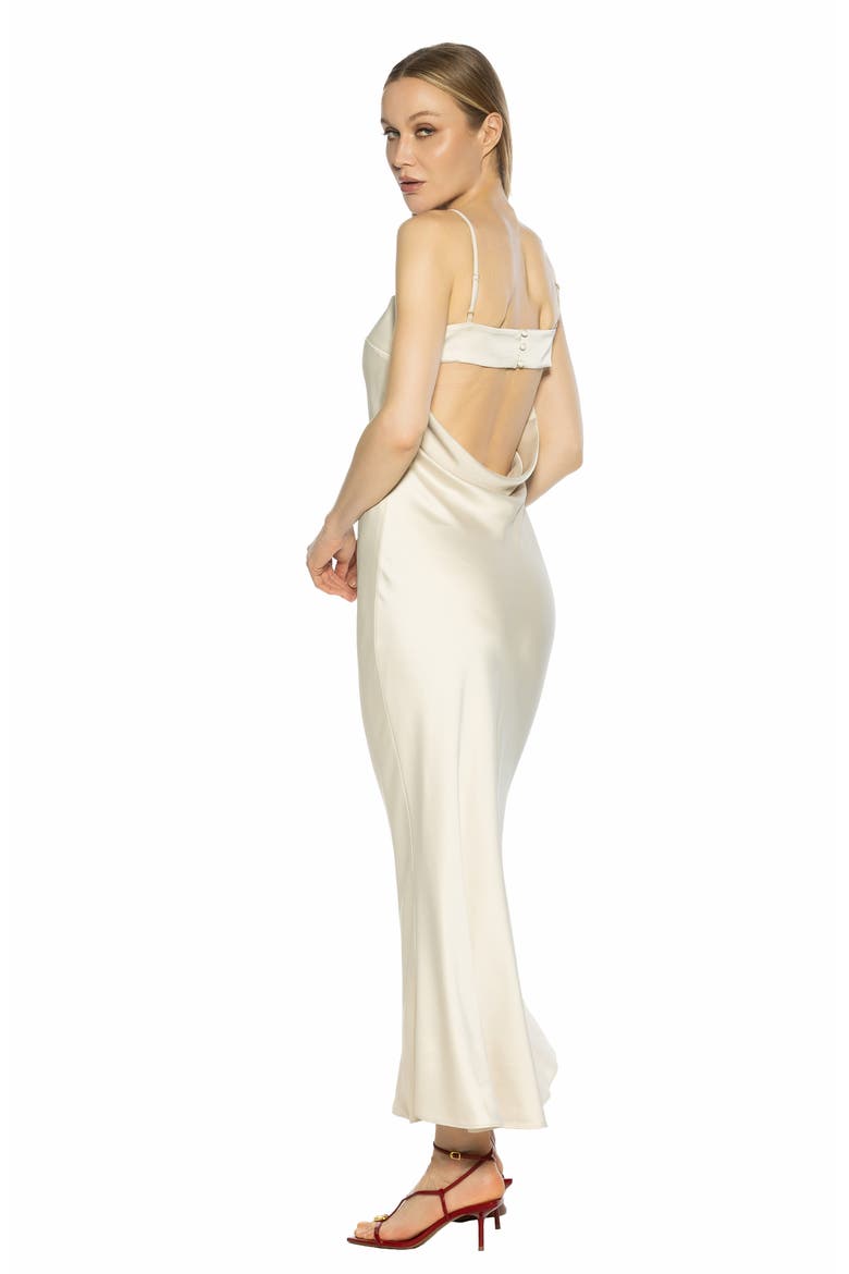 Slo Draped Open Back Satin Maxi Dress, Alternate, color, BEIGE