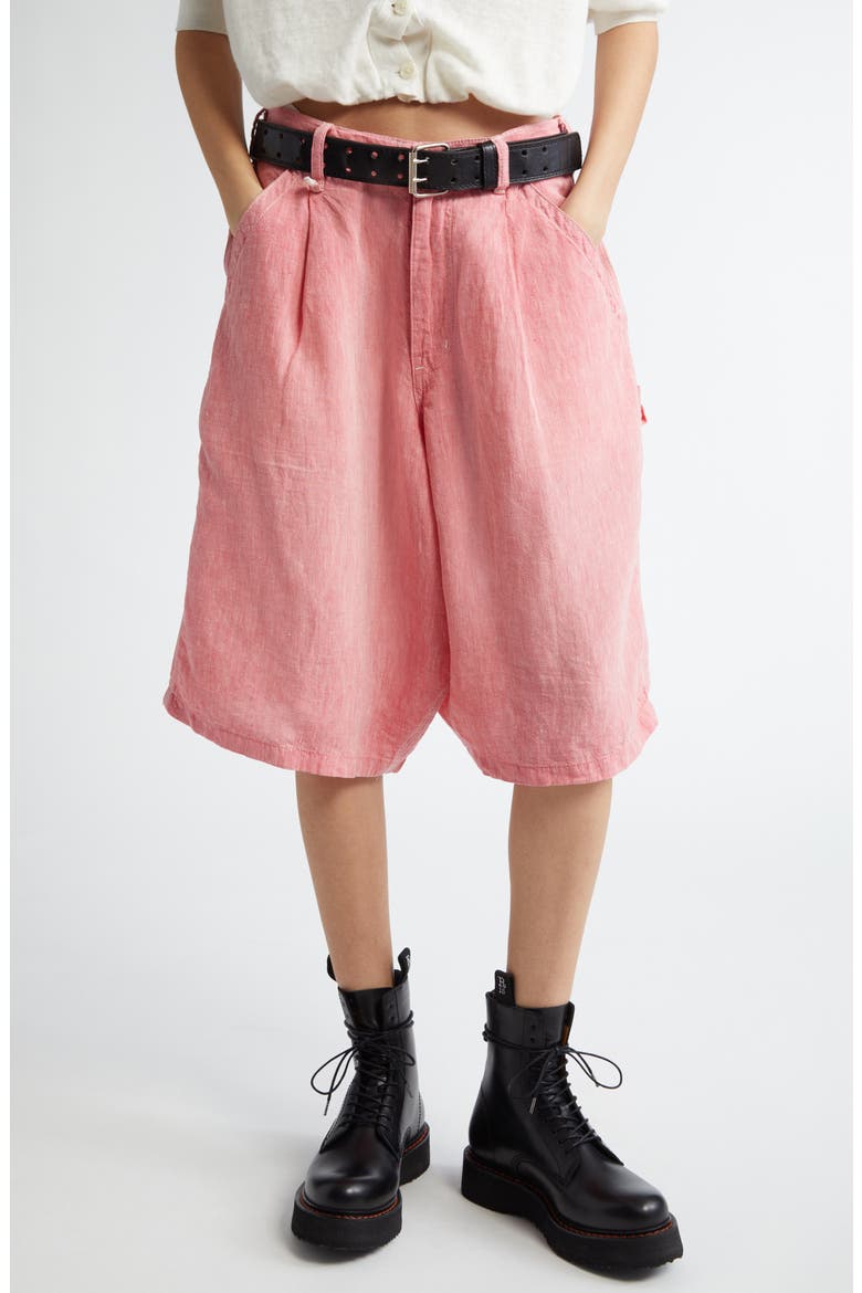 Jesse Linen Carpenter Shorts, Main, color, CORAL LINEN CHAMBRAY