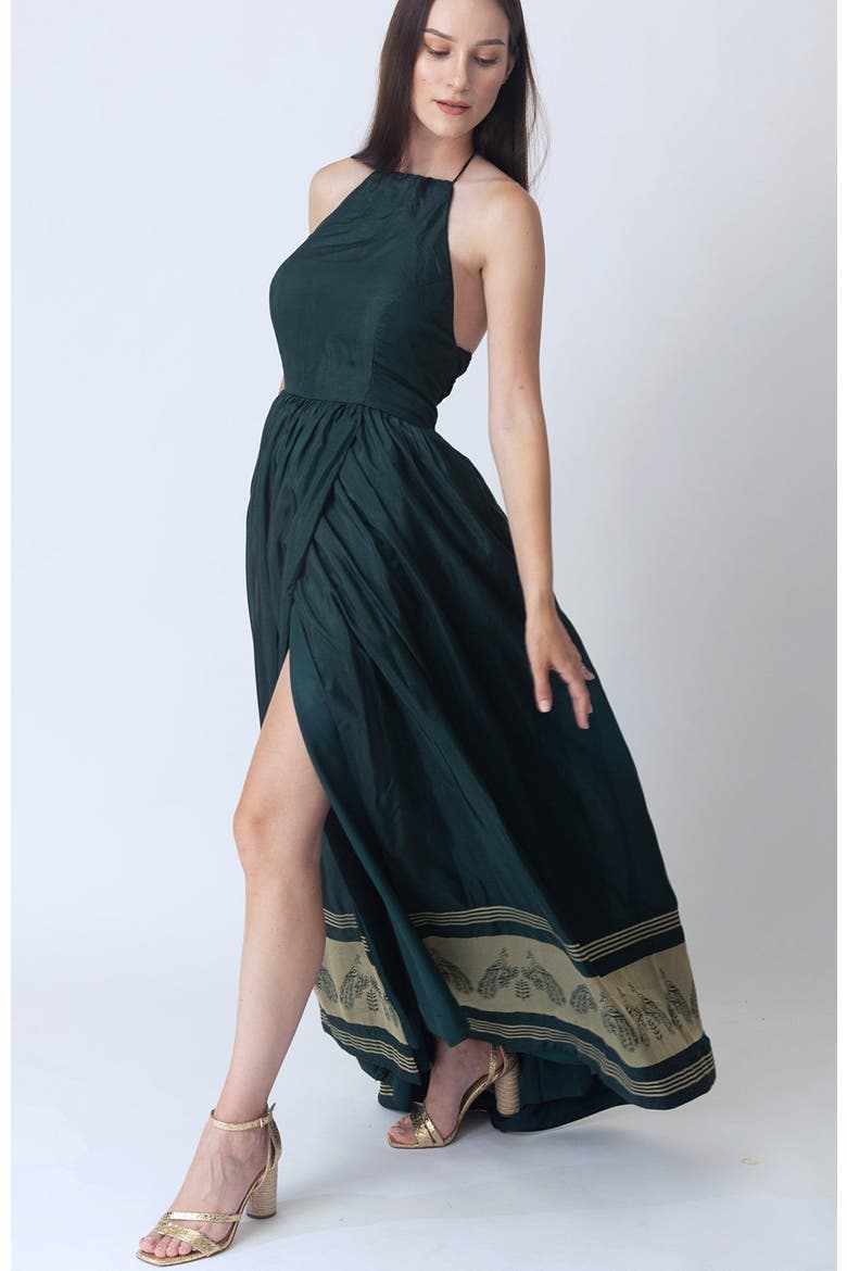 Ceres Halter Long Dress with Slit, Alternate, color, Green