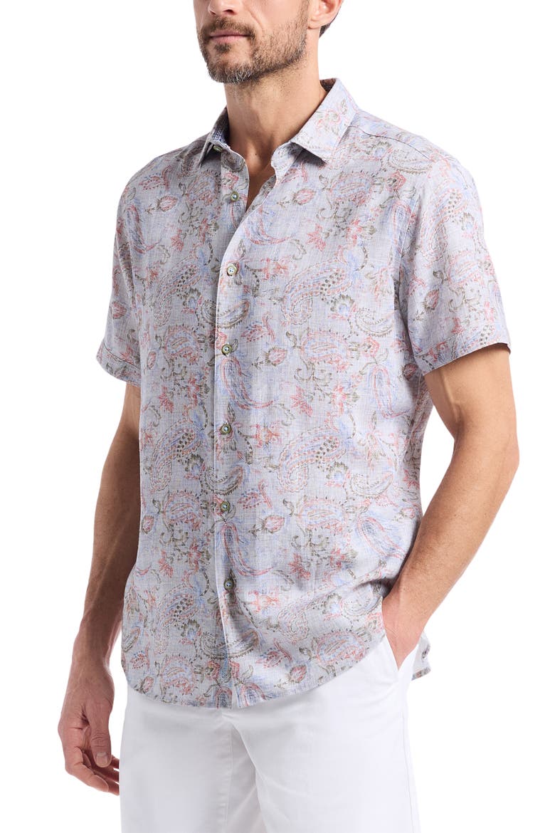 Windsong Floral Paisley Short Sleeve Button-Up Shirt, Alternate, color, MULTI