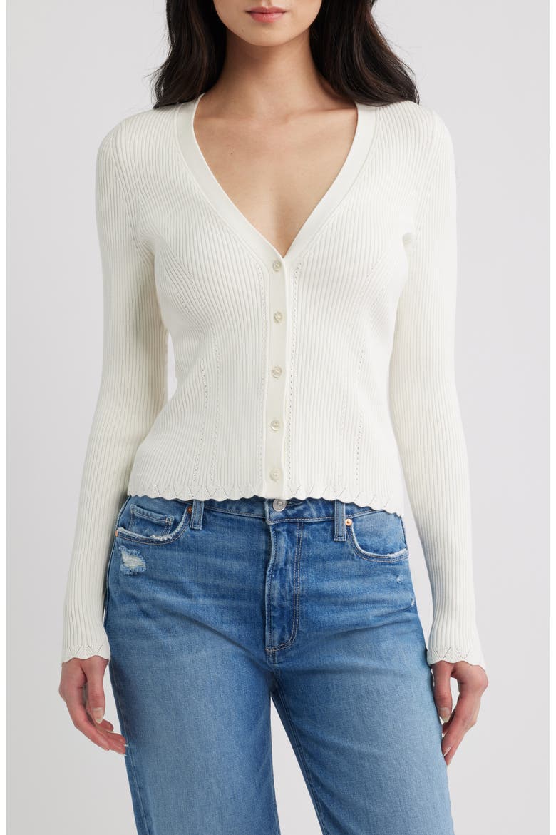 Eyelet Detail Rib Cardigan, Main, color, WHITE