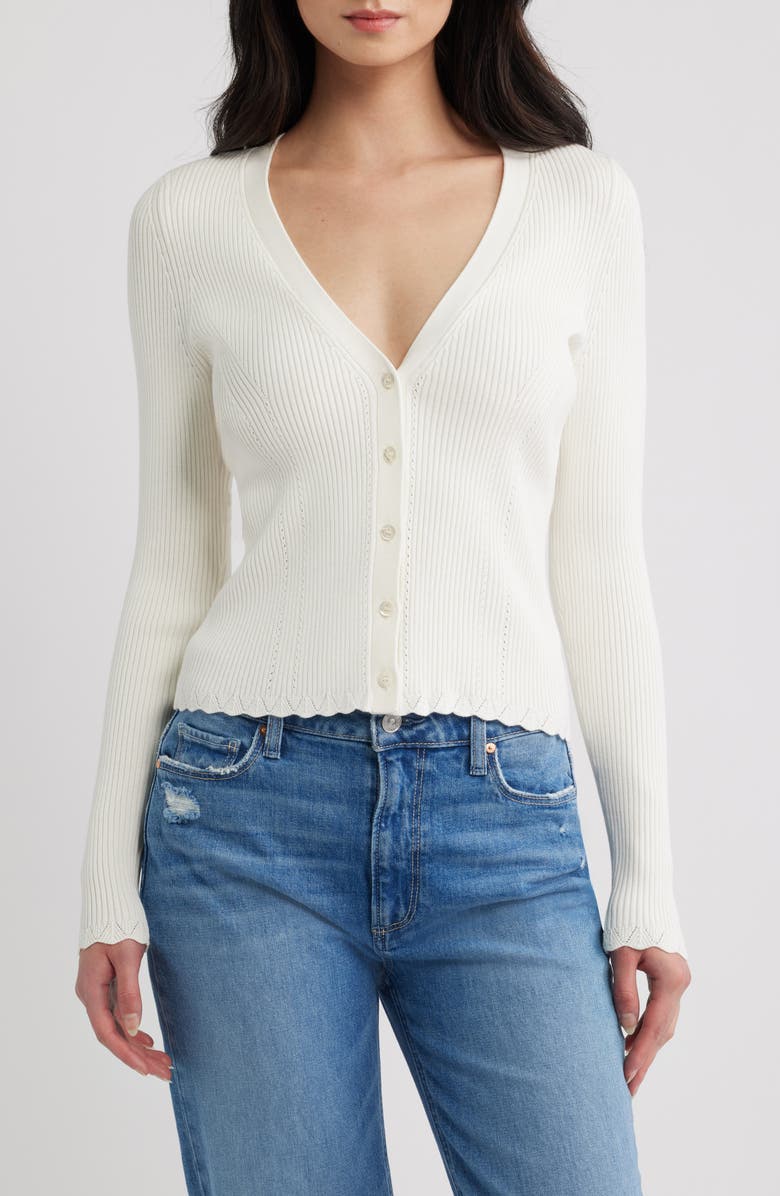 PAIGE Eyelet Detail Rib Cardigan, Main, color, White