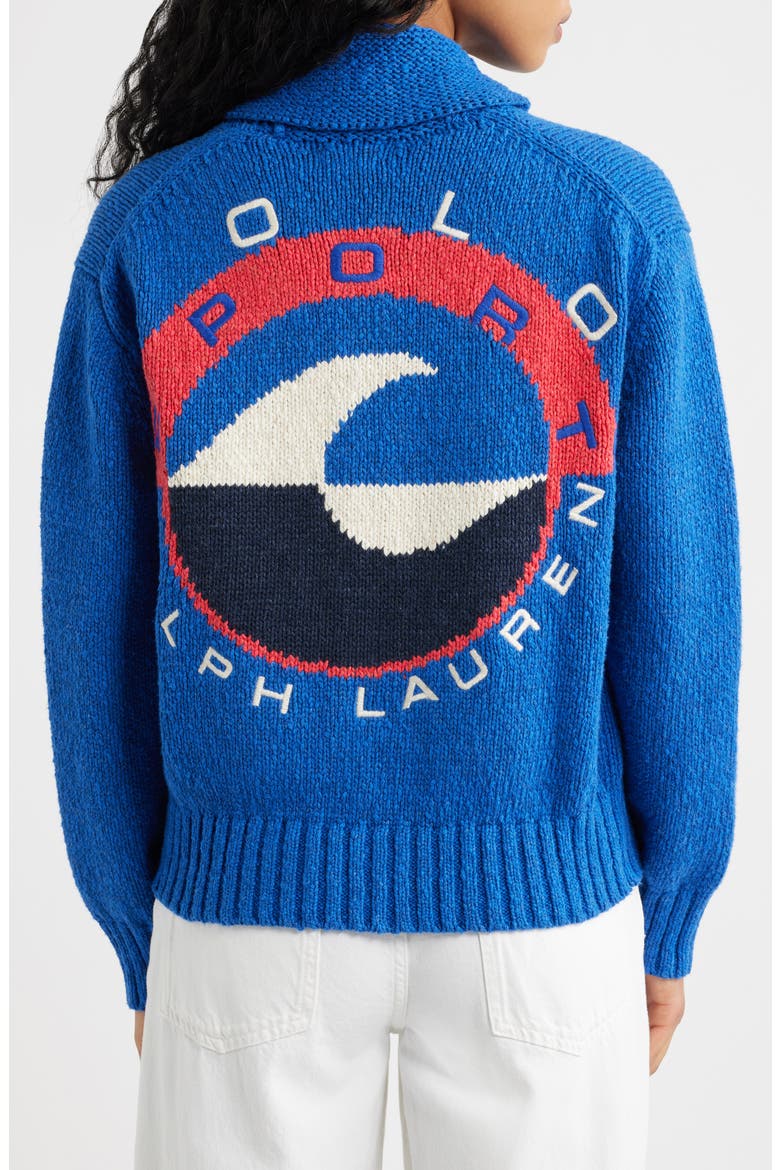 Wave Logo Cotton Zip Cardigan, Alternate, color, SAPPHIRE MULTI