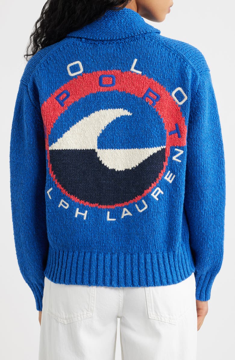 Polo Ralph Lauren Wave Logo Cotton Zip Cardigan, Alternate, color, Sapphire Multi