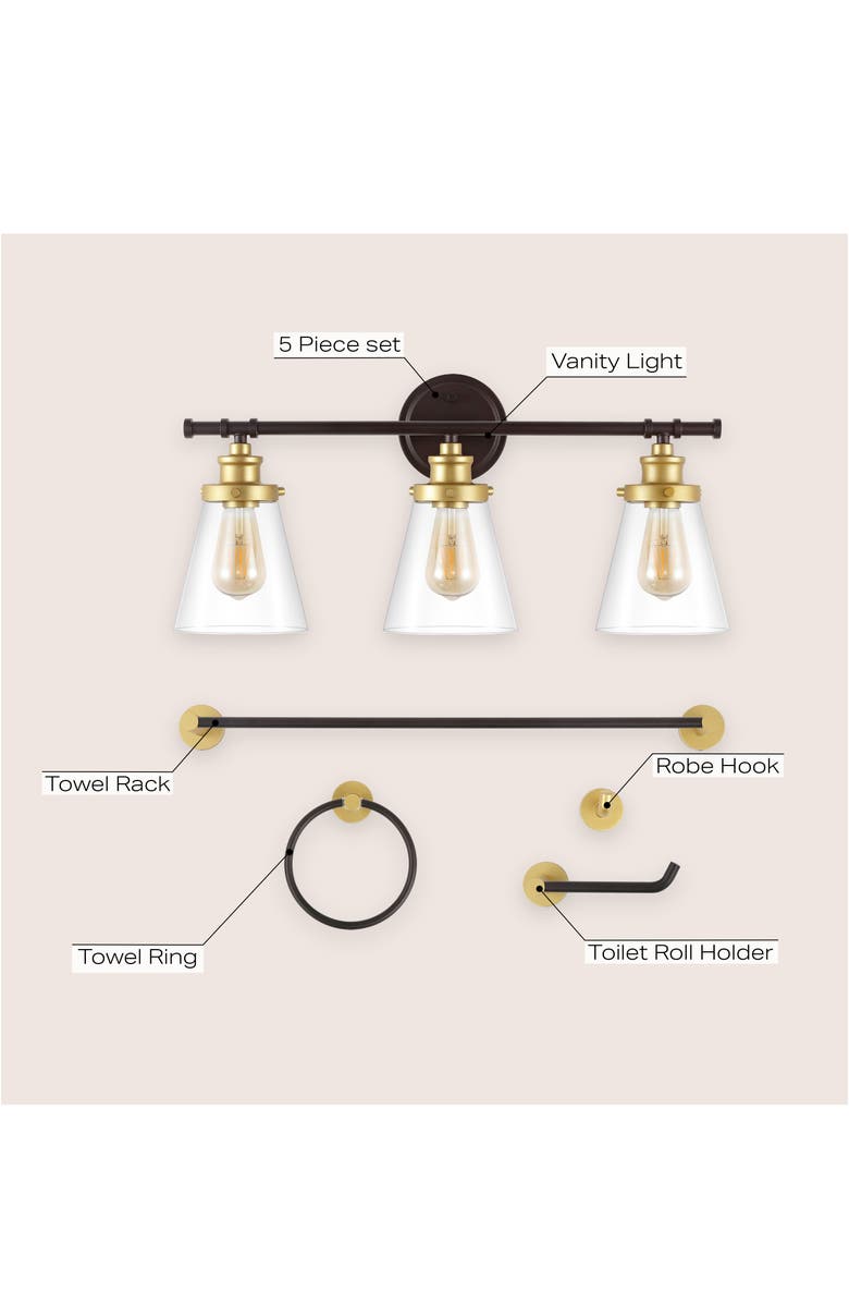 JONATHAN Y Hollis 23.75" 3-Light Traditional Farmhouse Vanity Light with Bathroom Hardware Accessory Set, Alternate, color, 