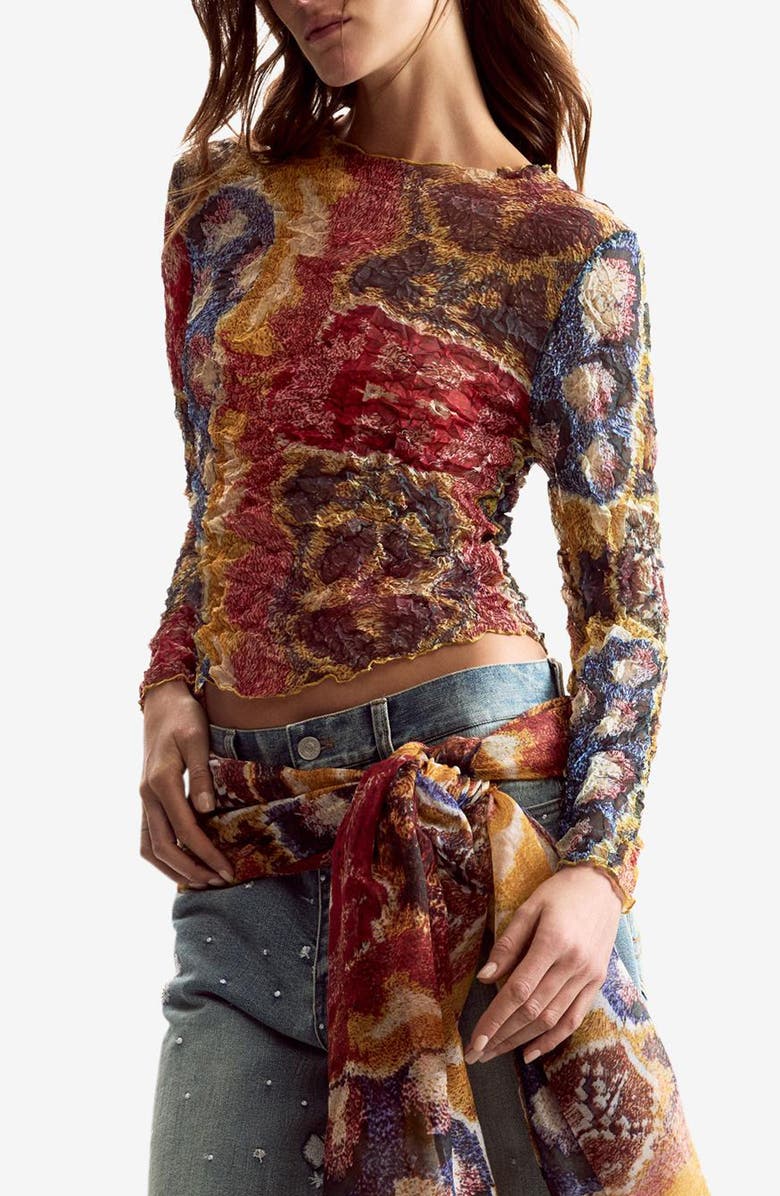 Desigual Abstract Print Long Sleeve Shirt, Main, color, Yellow