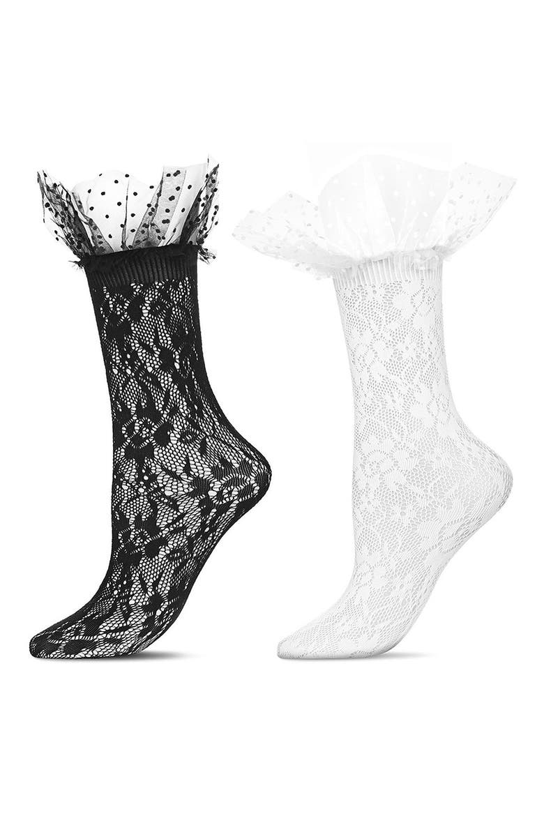 Lace Ruffle Cuff Assorted 2-Pack Ankle Socks, Main, color, BLACK-NUDE