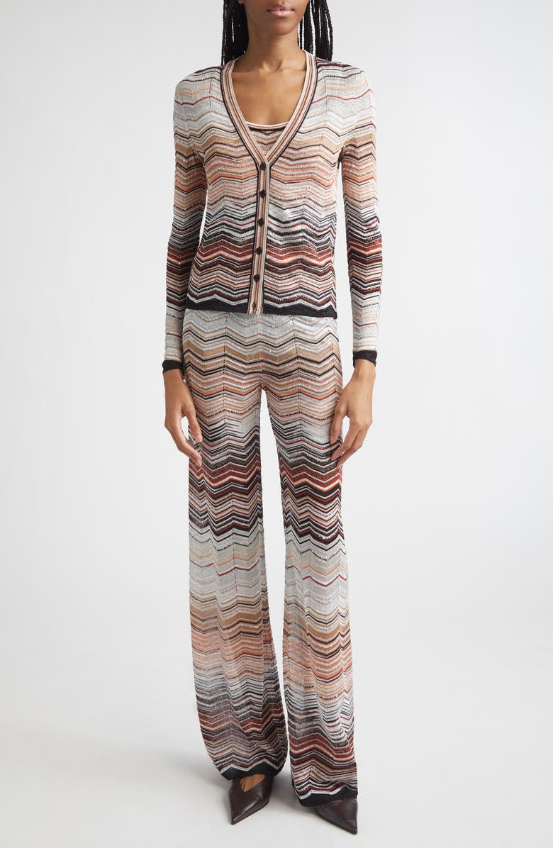 Missoni Sequin Metallic Zigzag Stripe Sweater Pants, Alternate, color, Red And Beige Tones