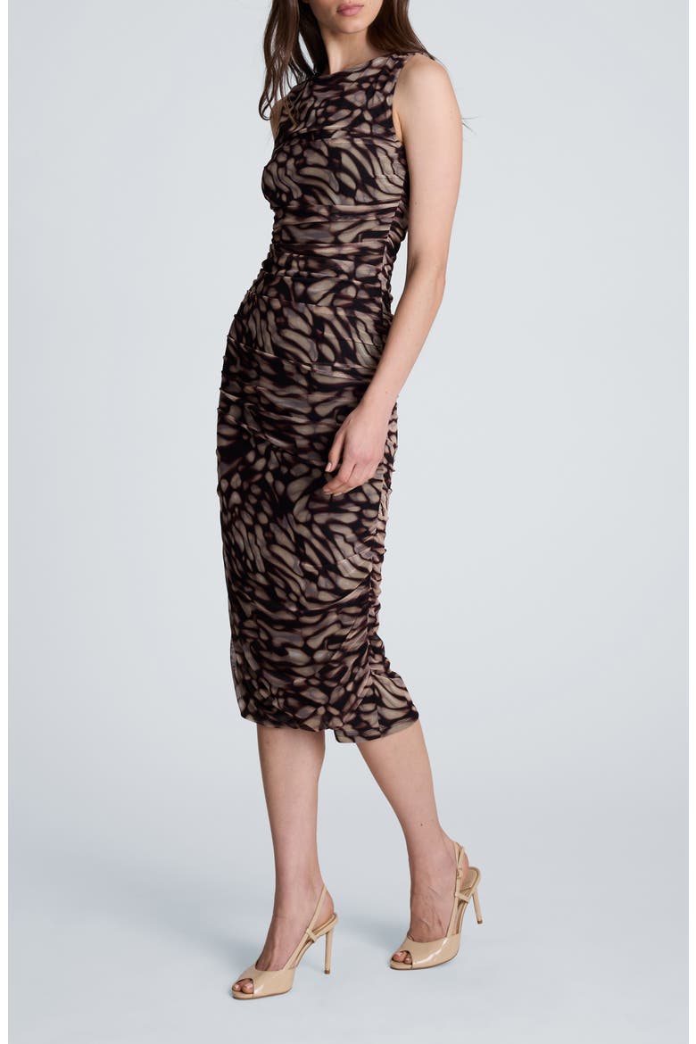 Ruched Sleeveless Midi Dress, Alternate, color, BLACKMULTI