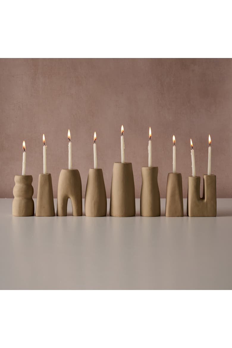 Prakasa Modern Terracotta Menorah, Alternate, color, Sand