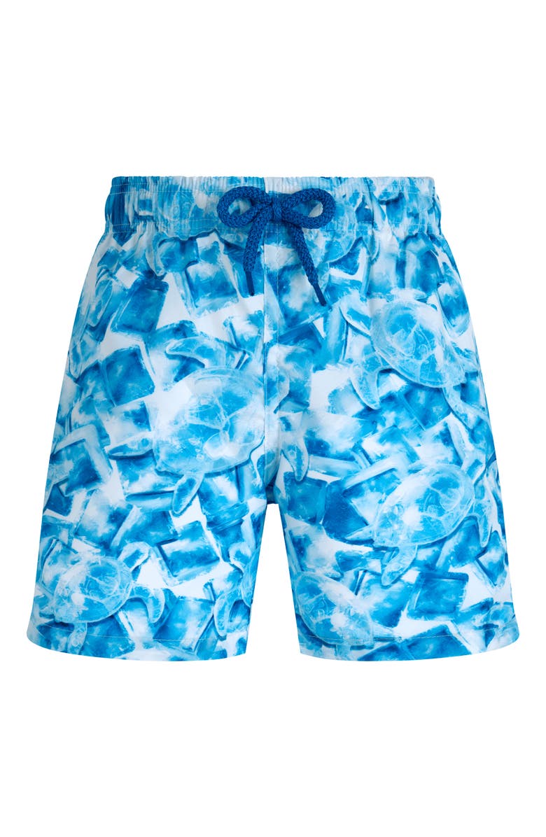 Vilebrequin Kids' Iced Turtles Light Fabric Swim Shorts, Alternate, color, Blanc