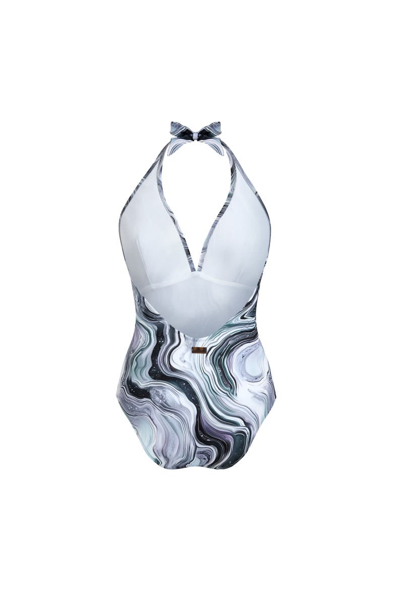 Women Halter One-piece Swimsuit Marble, Alternate, color, White
