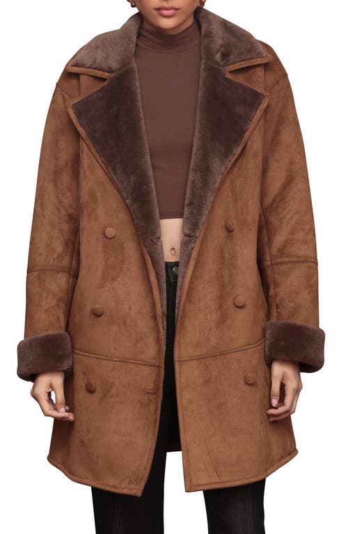 Avec Les Filles Double Breasted Faux Shearling Coat In Brown