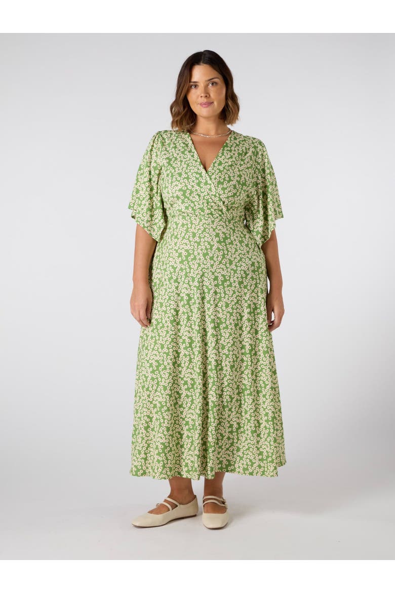 Jersey Angel Sleeve Wrap Dress, Main, color, Green
