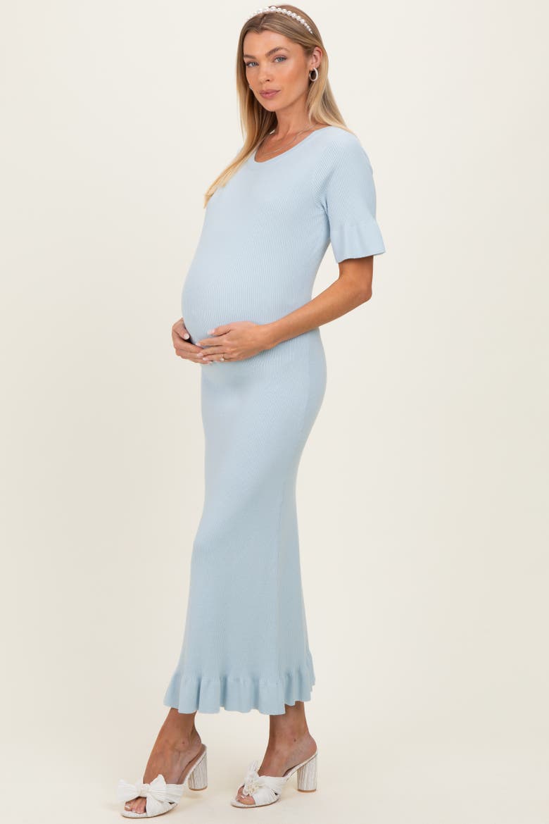 Ribbed Knit Bow Back Ruffle Accent Dress, Alternate, color, Light Blue