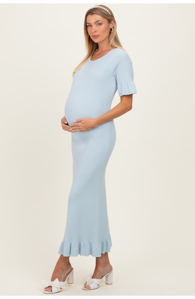 PinkBlush Ribbed Knit Bow Back Ruffle Accent Dress, Alternate, color, Light Blue