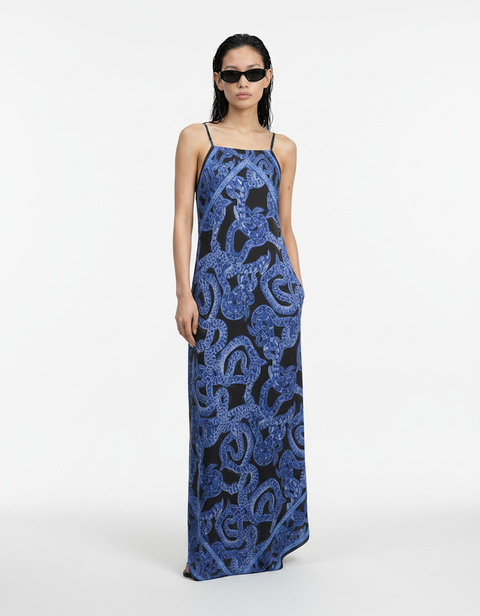 Silk Serpent Noir Maxi Dress