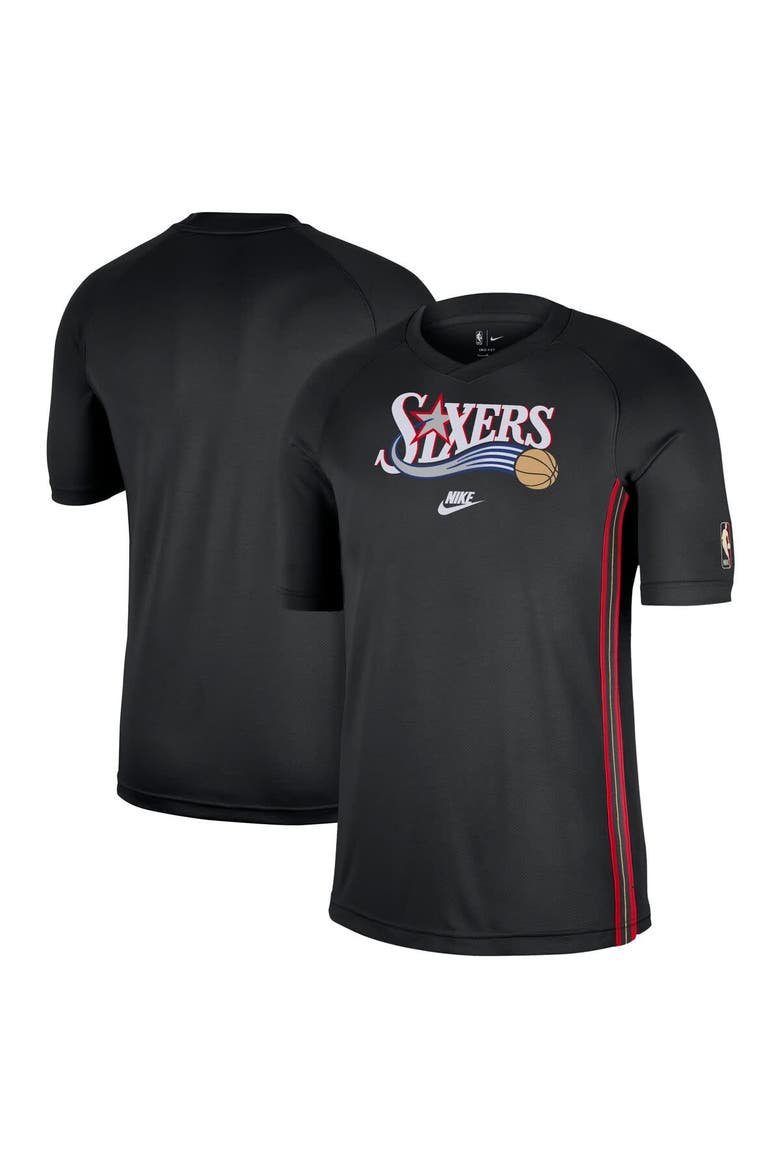 Men's Nike Black Philadelphia 76ers Classic Edition Hardwood Classics Authentic Game Shooting T-Shirt, Main, color, Black