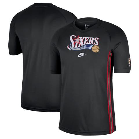 Men's Nike Black Philadelphia 76ers Classic Edition Hardwood Classics Authentic Game Shooting T-Shirt