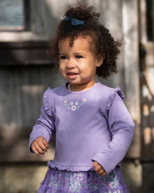 Deux Par Deux Bi-material Dress With Muslin And Mesh Skirt In Purple