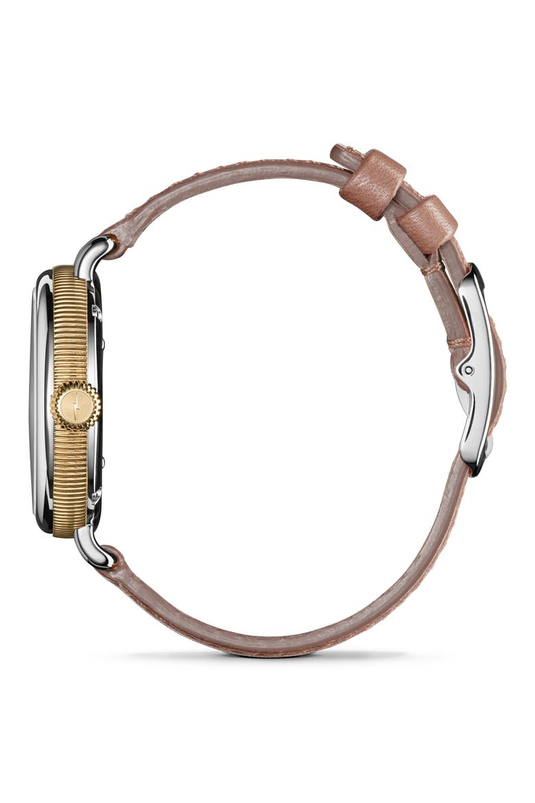 Birdy Blush Leather Strap Watch, 34mm, Alternate, color, WHITE MOTHER OF PEARL