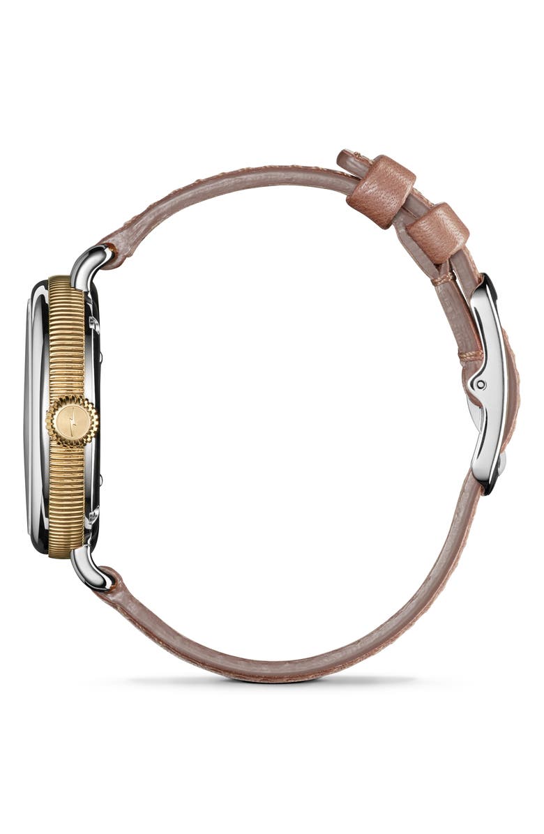 Shinola Birdy Blush Leather Strap Watch, 34mm, Alternate, color, White Mother Of Pearl