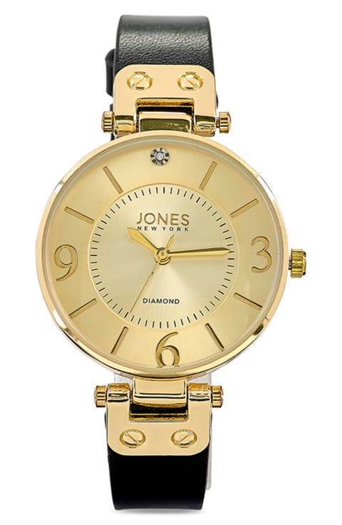 Crystal Leather Strap Watch, 34mm