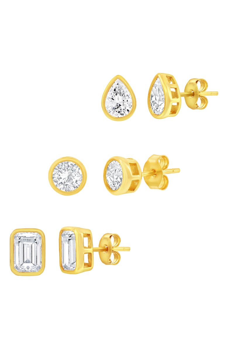 SIMONA Set of 3 Cubic Zirconia Stud Earrings, Main, color, Gold
