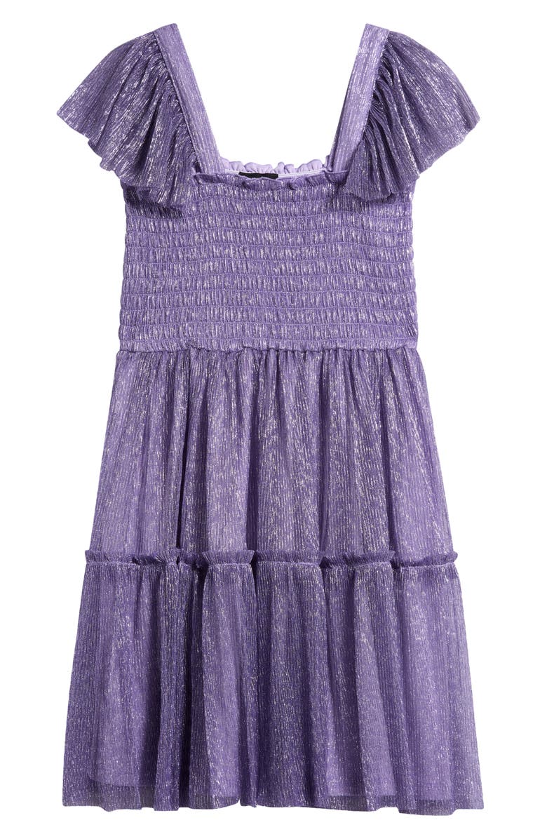Zunie Kids' Flutter Sleeve Plissé Party Dress, Main, color, Lilac