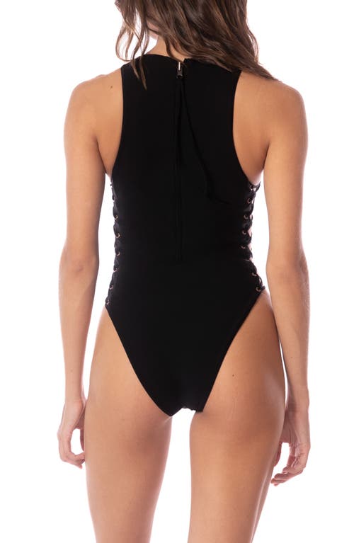 Maaji Fleur Lace-up Detail One-piece Swimsuit In Black