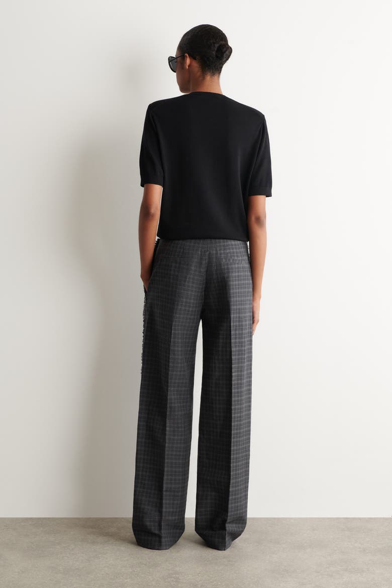Fringed Checked Linen-cotton Pants, Alternate, color, GRAY / BROWN / CHECKED