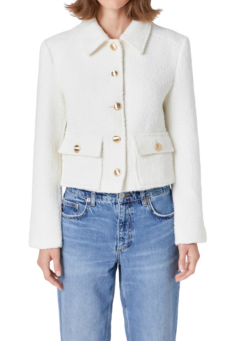 Bouclé Tweed Jacket, Alternate, color, CREAM