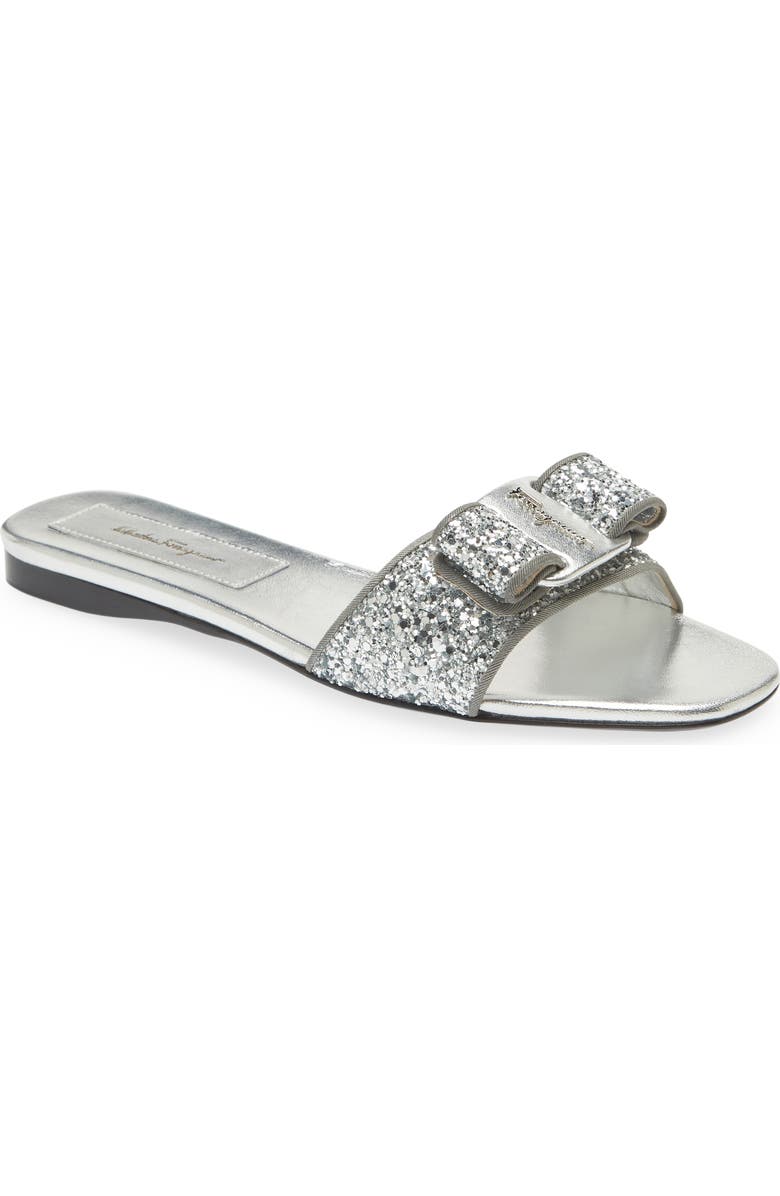 FERRAGAMO Vicky Glitter Bow Slide Sandal, Main, color,