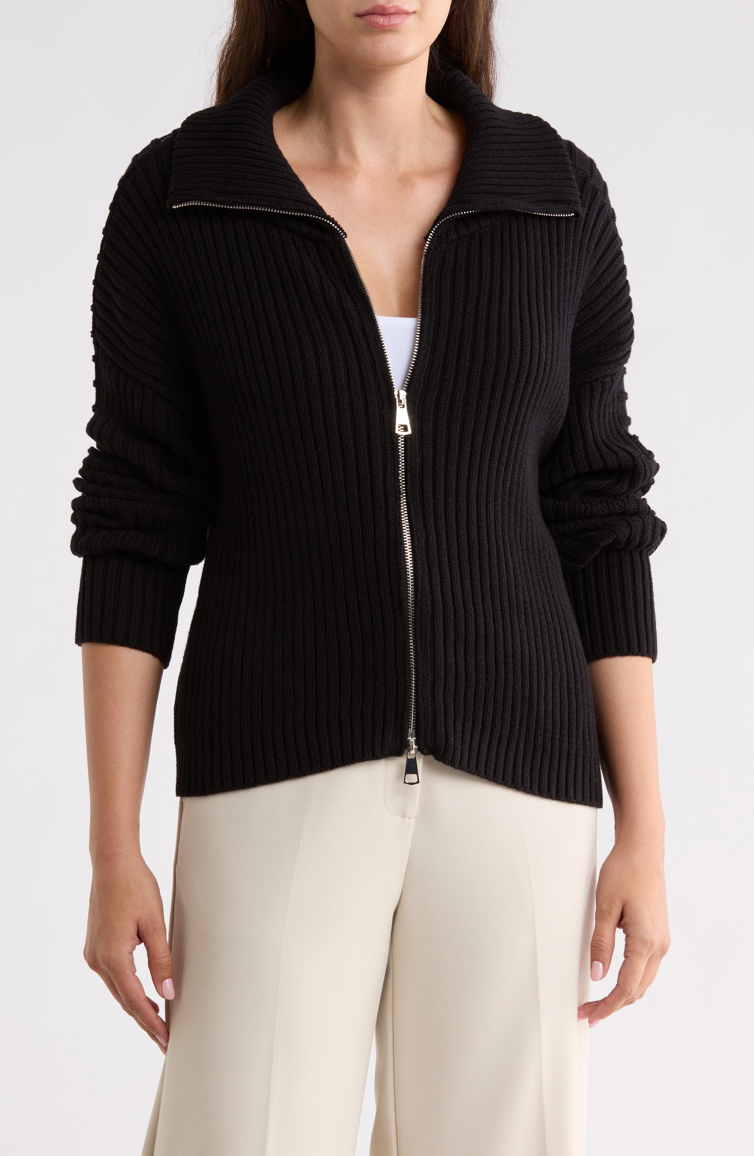 Ribbed Zip-Up Sweater
