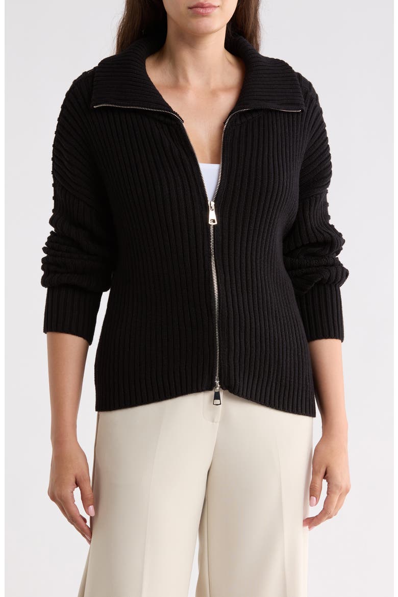 Ribbed Zip-Up Sweater, Main, color, BLACK