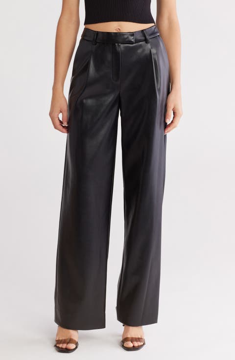 Novia Faux Leather Pleated Straight Leg Pants