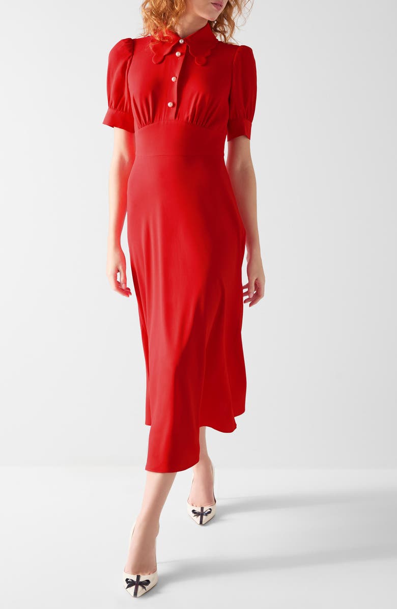 LK Bennett Emma Faux Pearl Button Midi Dress, Alternate, color, Red