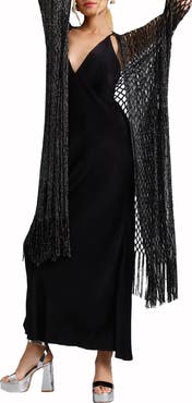 SAACHI Shimmer Crochet Fringe Kimono