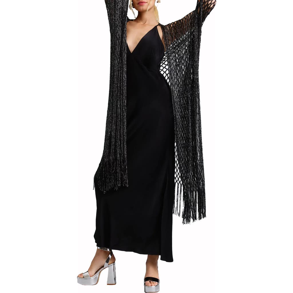 Shop Saachi Shimmer Crochet Fringe Kimono In Black