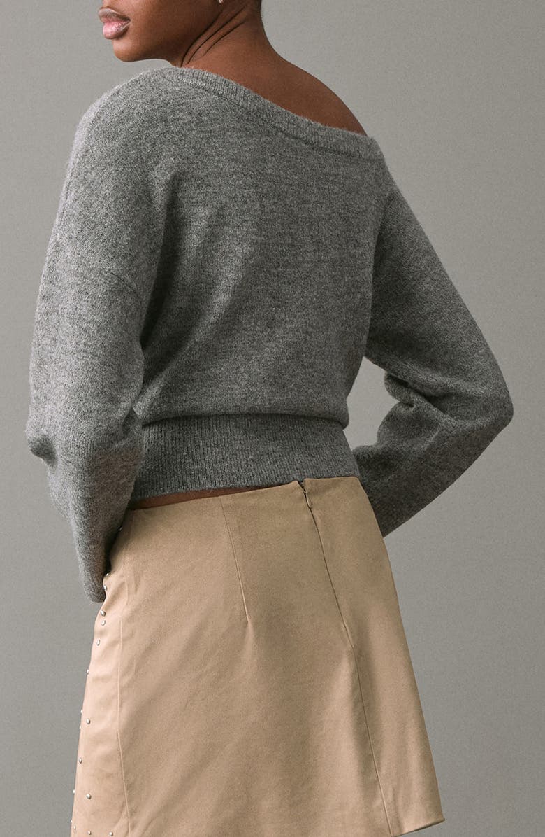 MANGO TEEN Grommet One-Shoulder Sweater, Alternate, color, Medium Heather Grey