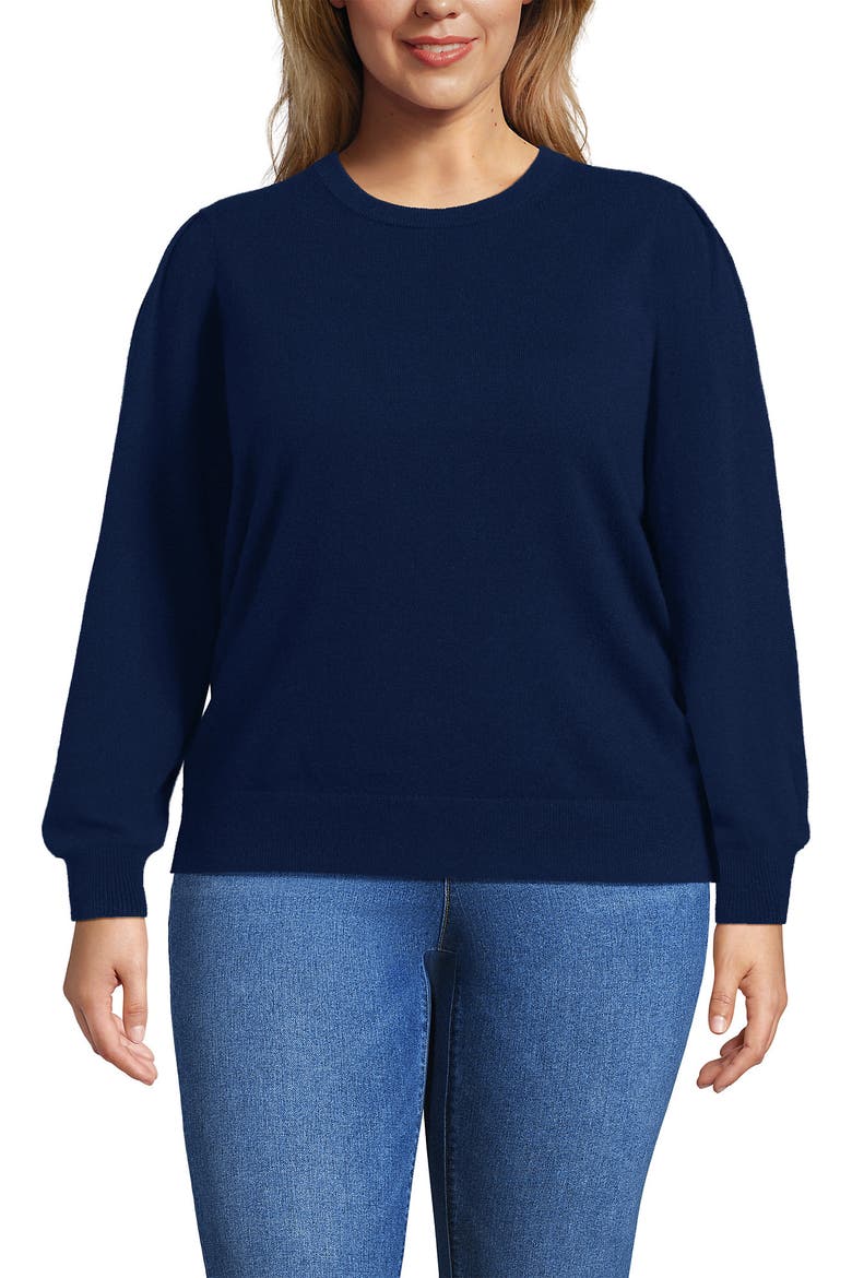 Cashmere Puff Sleeve Crew Neck Sweater, Main, color, Deep Sea Navy