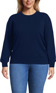 Lands' End Plus Size Cashmere Puff Sleeve Crew Neck Sweater