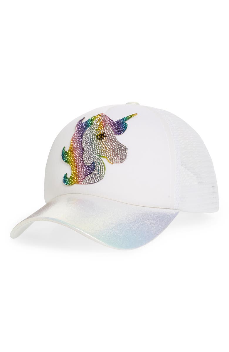 Bari Lynn Crystal Unicorn Baseball Cap, Main, color,