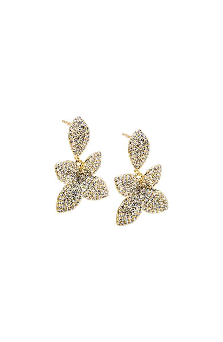 BY ADINA EDEN CZ Double Pavé Flower Drop Earring, Main, color, Gold