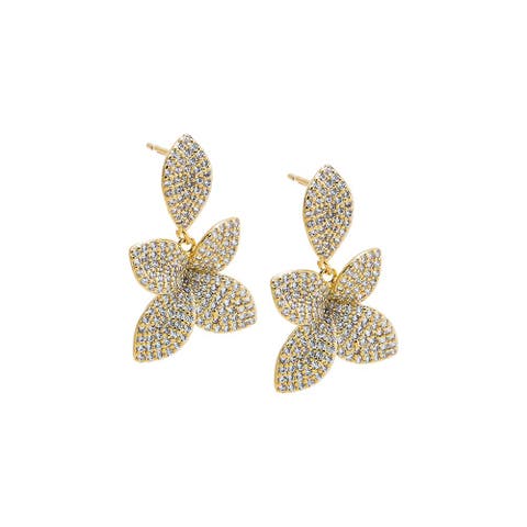 CZ Double Pavé Flower Drop Earring